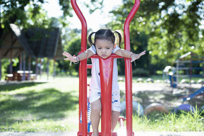 Boy playing with playground