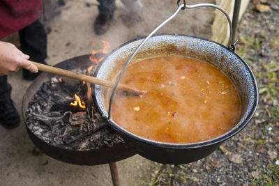 High angle view of person preparing food