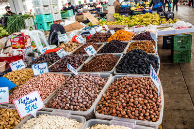 High angle view of food for sale in market