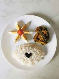 High angle view of food served in plate