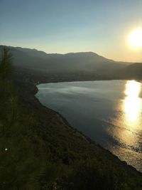 Scenic view of lake against sky during sunset