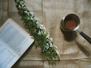 High angle view of coffee on table
