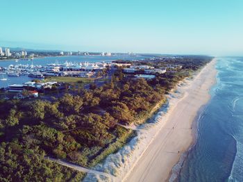 High angle view of beach against clear sky