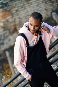 High angle view of man standing in city