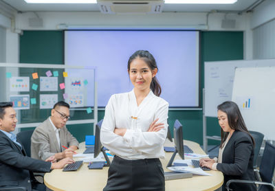 Business colleagues working on table