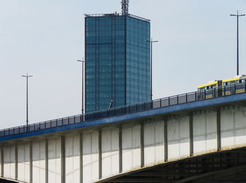 Low angle view of modern building against clear sky