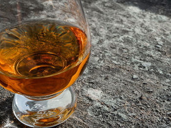 High angle view of beer glass on table