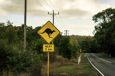 Road sign against sky