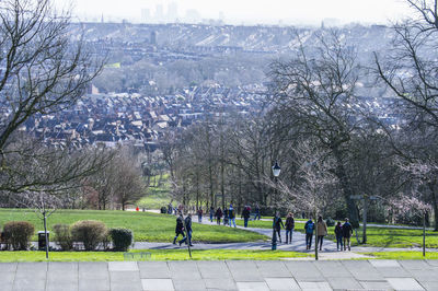 People walking in park during winter