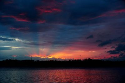 Scenic view of dramatic sky over sea during sunset