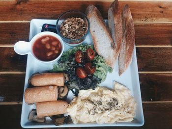 Directly above shot of breakfast served on table