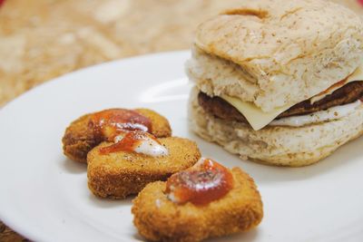 High angle view of bread in plate on table