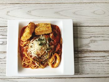 Directly above shot of meal served on table