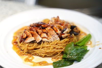 Close-up of meal served in plate