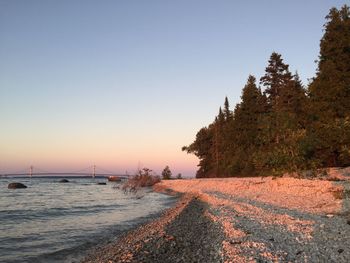 Scenic view of sea against clear sky during sunset