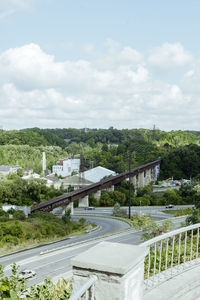 High angle view of buildings against sky