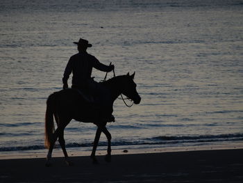 Man riding horse in sea