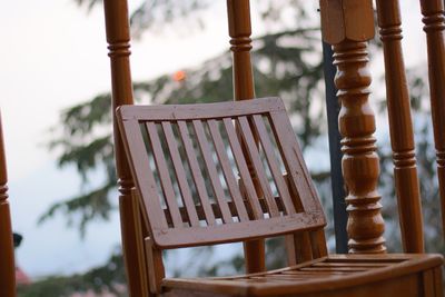 Close-up of metallic chairs at temple