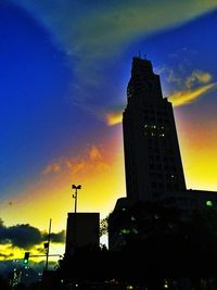 Low angle view of buildings against cloudy sky