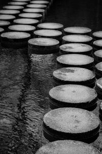 Close-up of stones in row