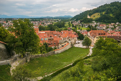 Panoramic view of Škofja loka old village in slovenia