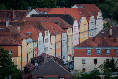 High angle view of buildings in town