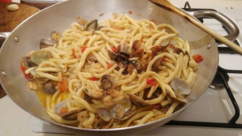 Close-up of noodles in plate