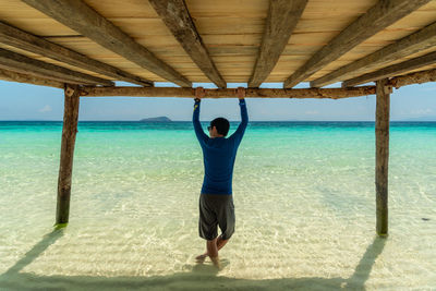 Full length rear view of man standing on beach