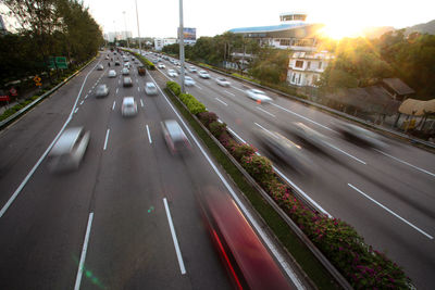 High angle view of traffic on road in city