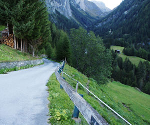 Scenic view of road amidst trees and mountains