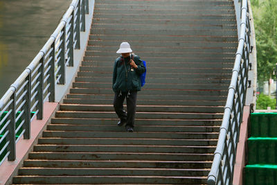 Woman walking on stairs