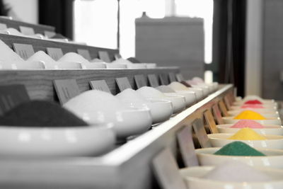 Close-up of objects in row