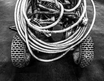 High angle view of bicycles on table