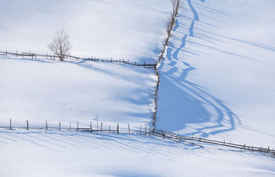 High angle view of snow covered landscape