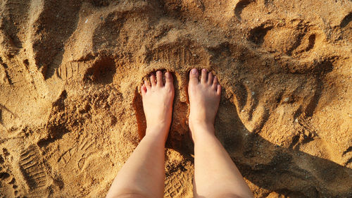 Low section of person legs on sand