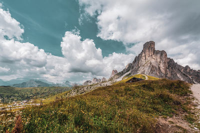 Panoramic view of nuvolau mountain in the dolomites, italy.