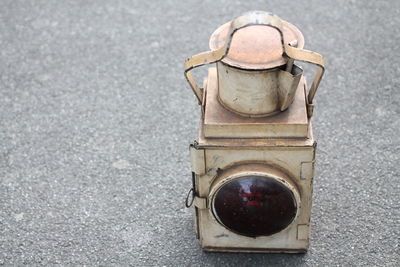 High angle view of old vintage car on road