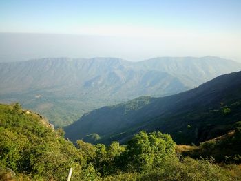 Scenic view of mountains against clear sky