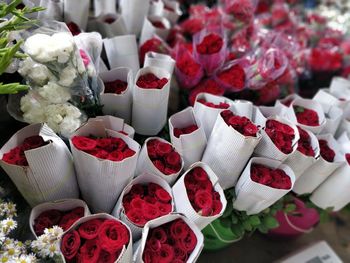 Red roses for sale at market stall