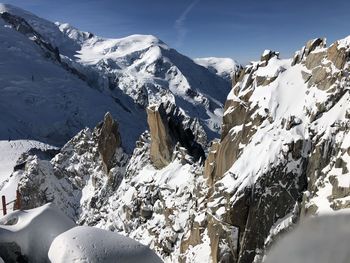 Scenic view of snowcapped mountains against sky