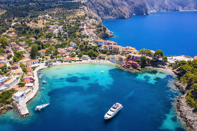 High angle view of boats on beach