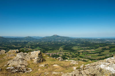 Scenic view of landscape against clear blue sky