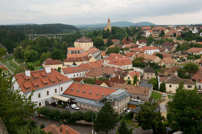 High angle view of townscape against sky