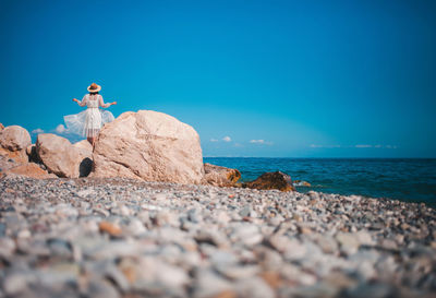 Scenic view of sea against clear sky