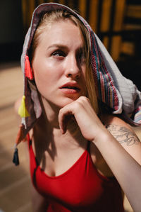 Close-up portrait of young woman