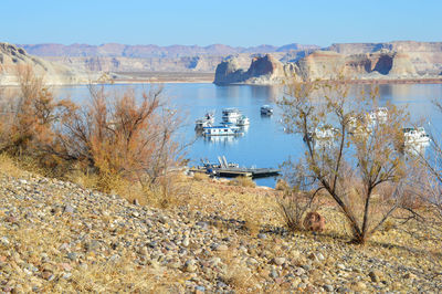 Scenic view of lake against clear sky