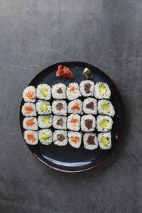 Directly above shot of food in plate on table