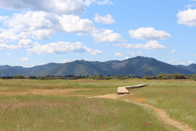 Scenic view of landscape against cloudy sky