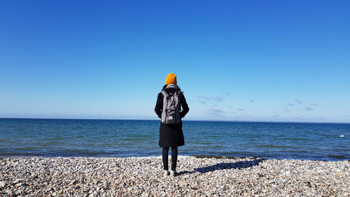 Rear view of man standing on beach