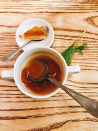 High angle view of tea cup on table